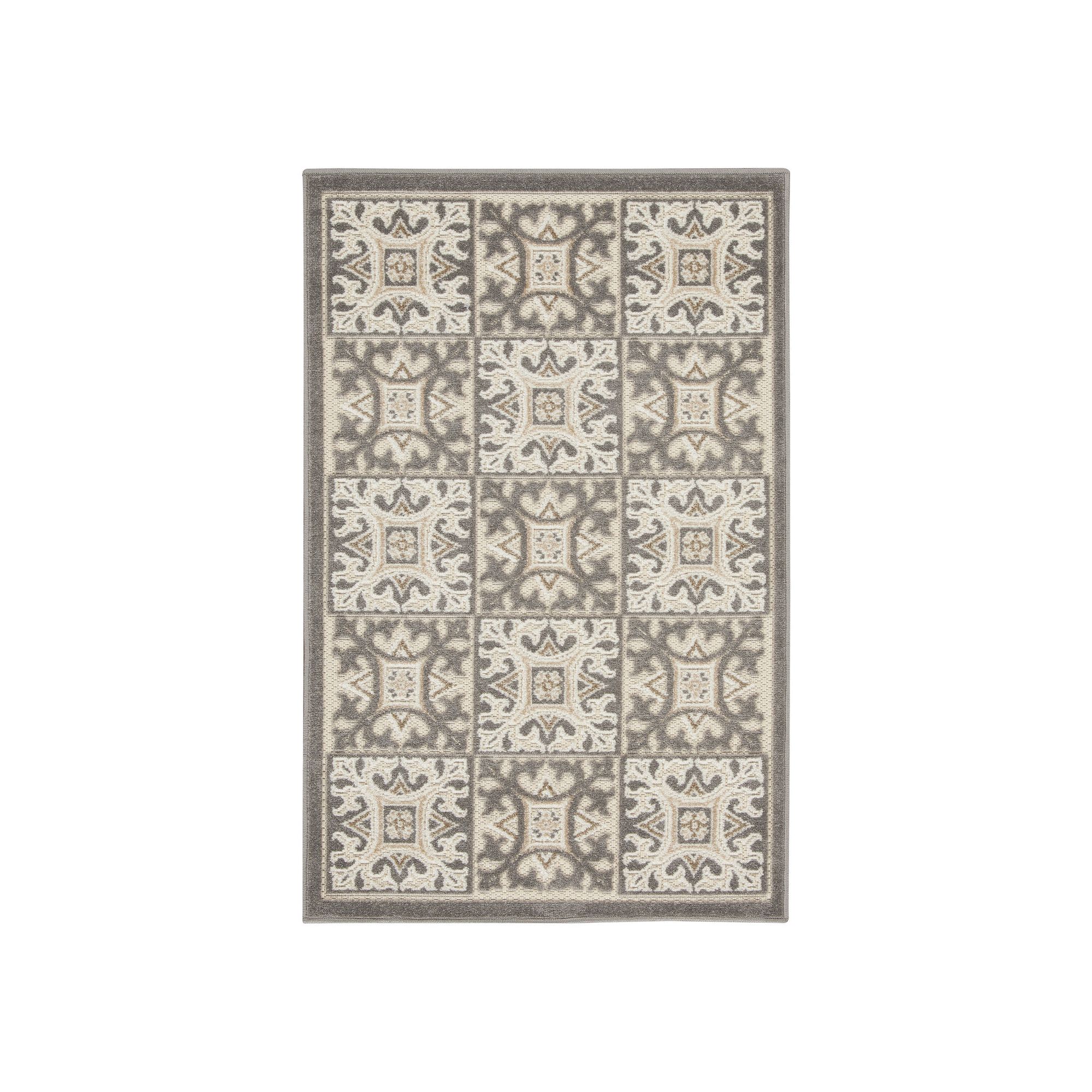 Nourison Aloha Contemporary Geometric Outdoor Rug, Ivory Grey