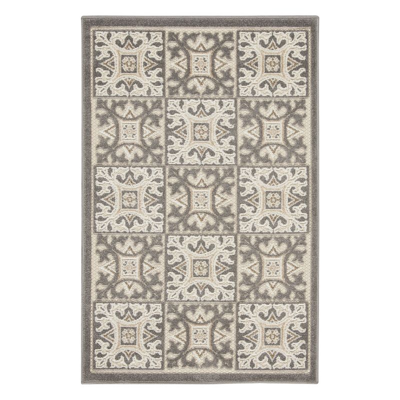 Nourison Aloha Contemporary Geometric Outdoor Rug, White, 9X12 Ft