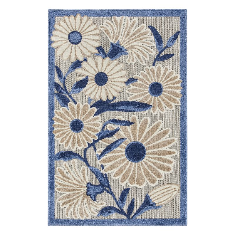 Nourison Aloha Bold Floral Outdoor Rug, Blue, 9X12 Ft