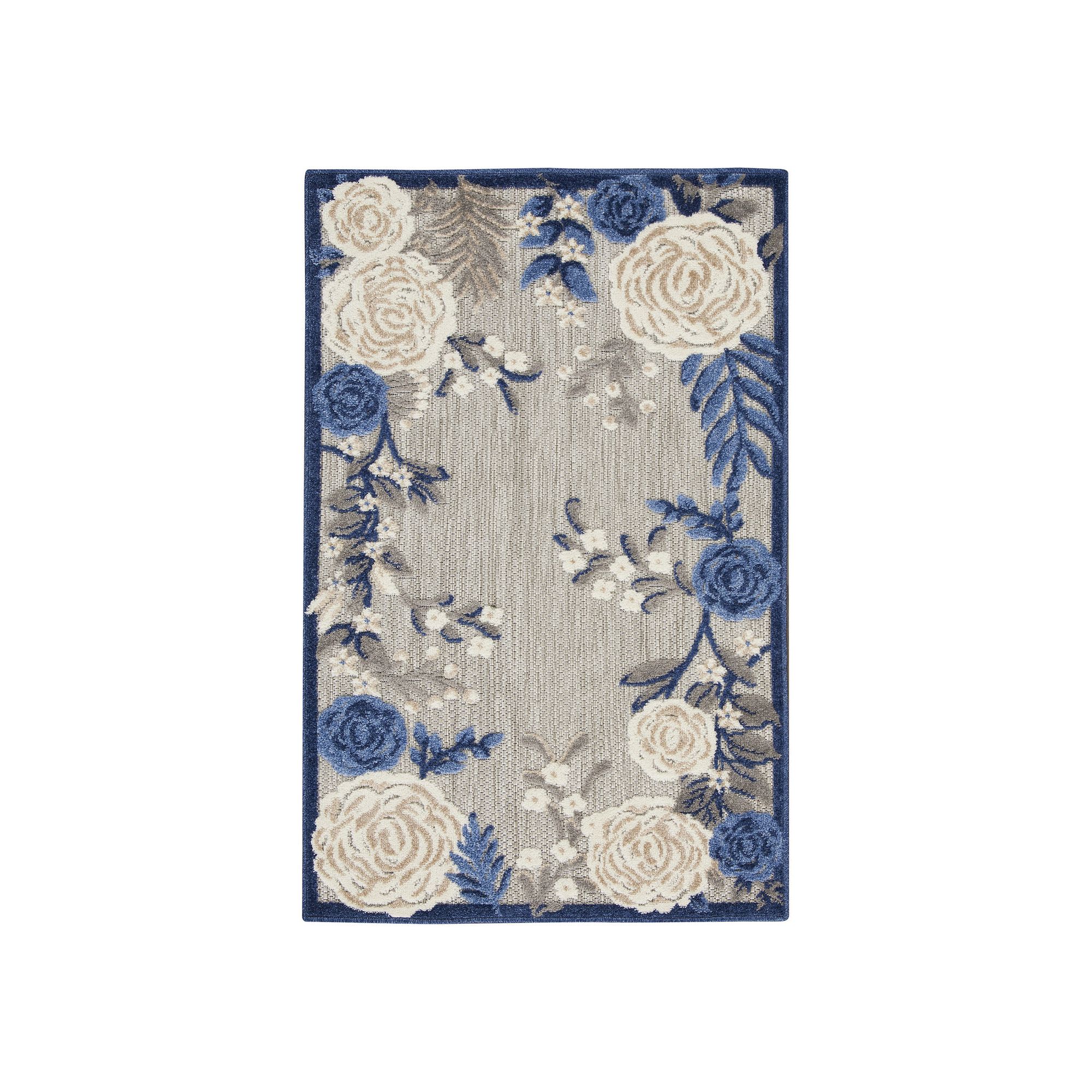 Nourison Aloha Contemporary Botanical Outdoor Rug, Blue Grey