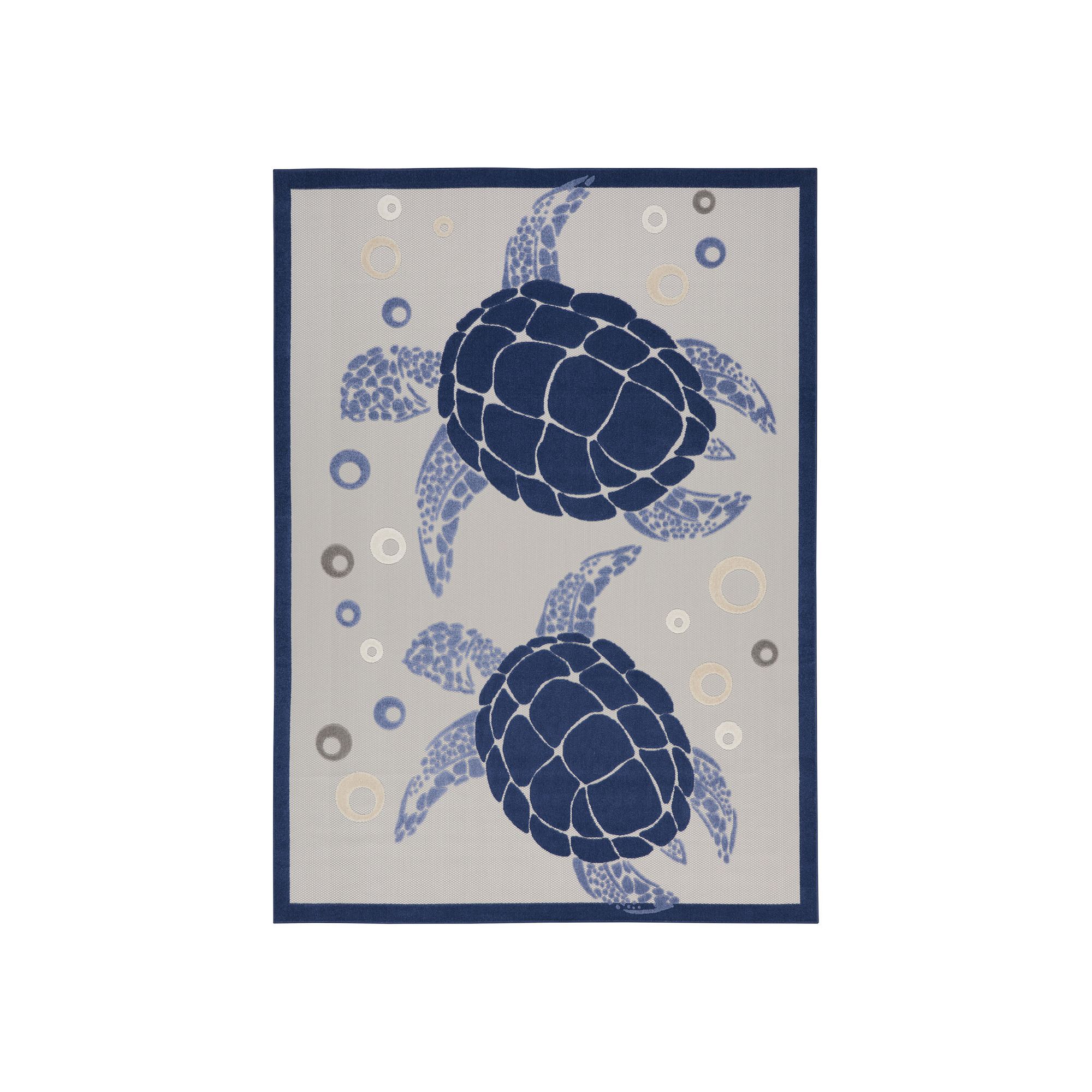 Nourison Aloha Coastal Sea Turtle Outdoor Rug, Navy Blue