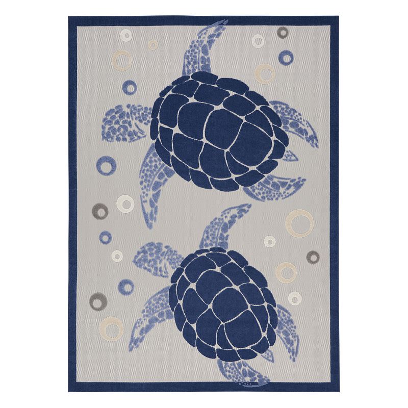 Nourison Aloha Coastal Sea Turtle Outdoor Rug, Blue, 5X7.5 Ft