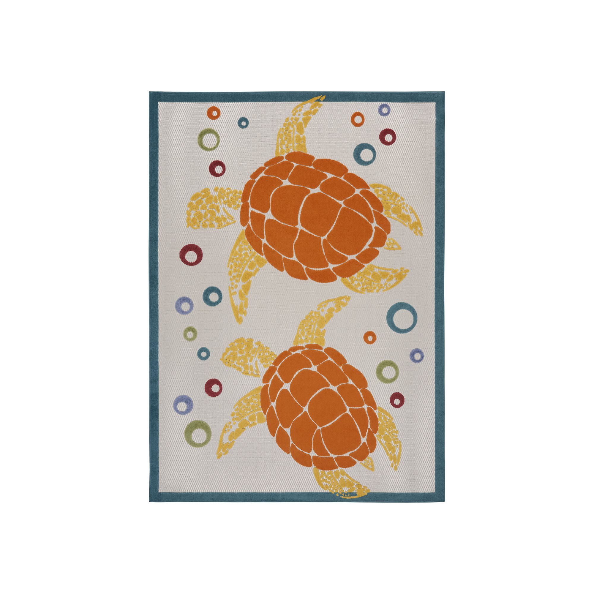 Nourison Aloha Coastal Sea Turtle Outdoor Rug, Blue Team