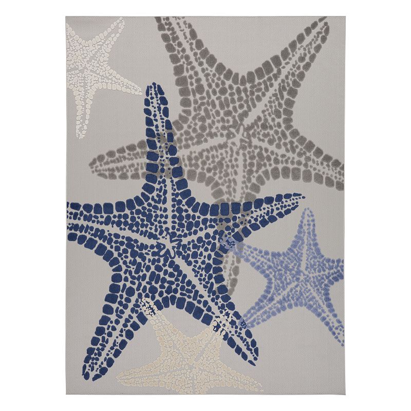 Nourison Aloha Coastal Starfish Outdoor Rug, Grey, 5X7.5 Ft