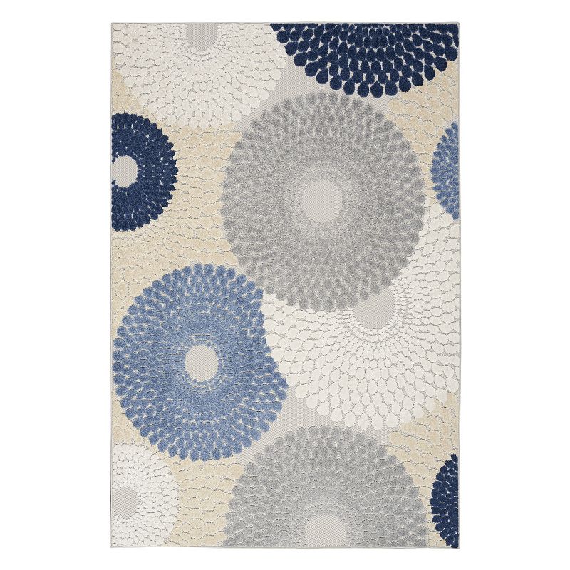 Nourison Aloha Modern Geometric Burst Outdoor Rug, Blue, 5X7.5 Ft
