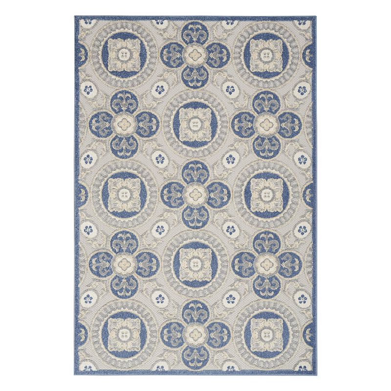 Nourison Aloha Floral Tropical Outdoor Rug, Blue, 5X7.5 Ft