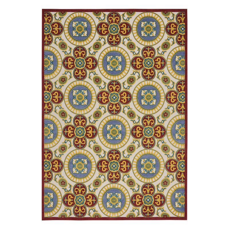 Nourison Aloha Floral Tropical Outdoor Rug, Red, 5X7.5 Ft