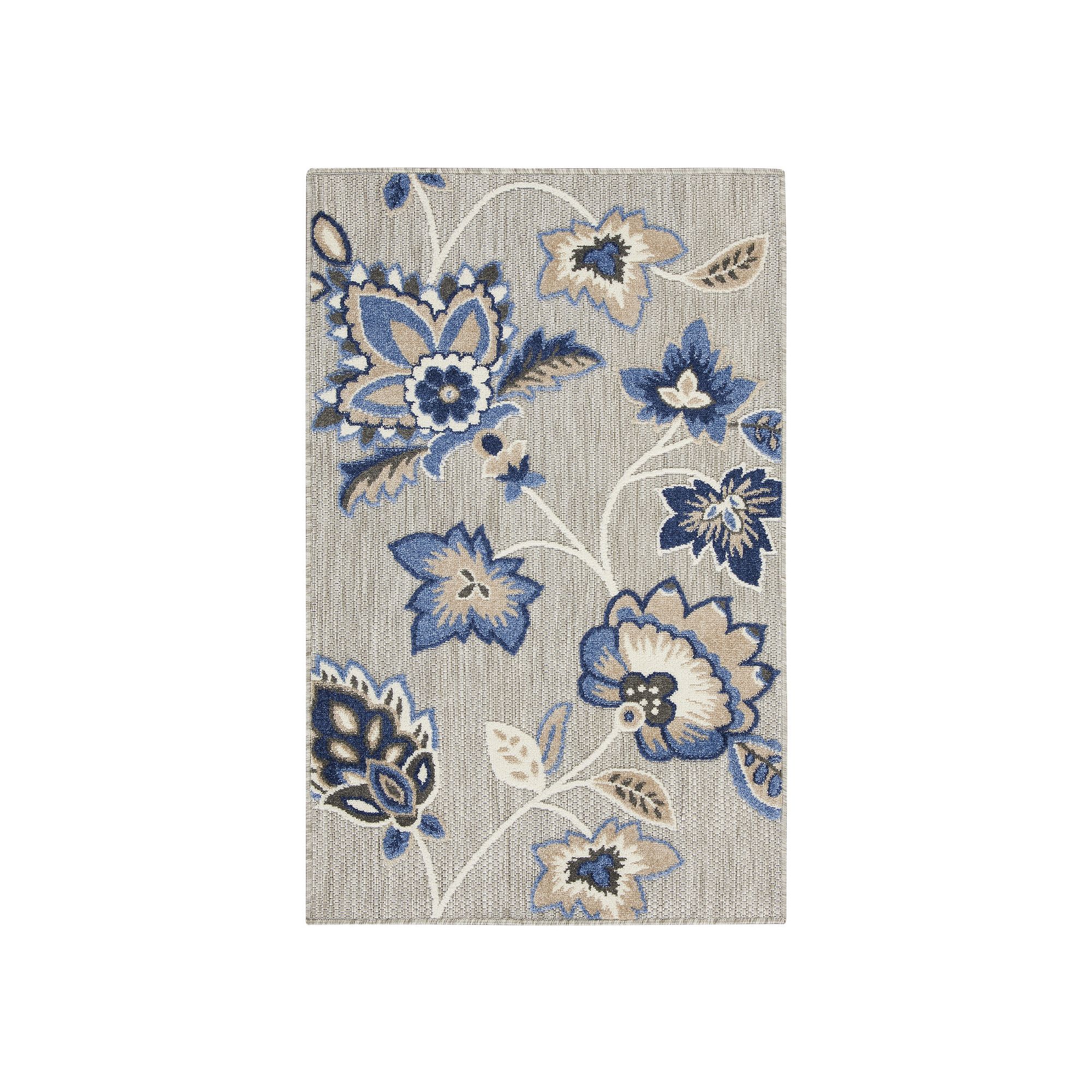 Nourison Aloha Contemporary Floral Outdoor Rug, Blue Grey