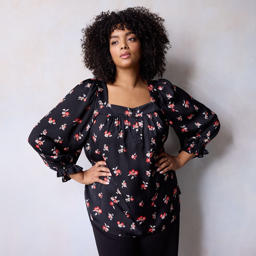 Nation Veronique Henley Puff Sleeve Top- Heartbreaker Red