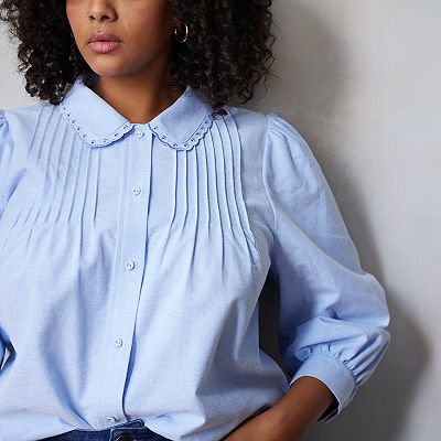 peter pan dress shirt Short Sleeve Peterpan Collar Blouse [NY670-350-WHITE]