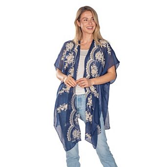 Women's Linda Anderson Navy Embroidered Kimono