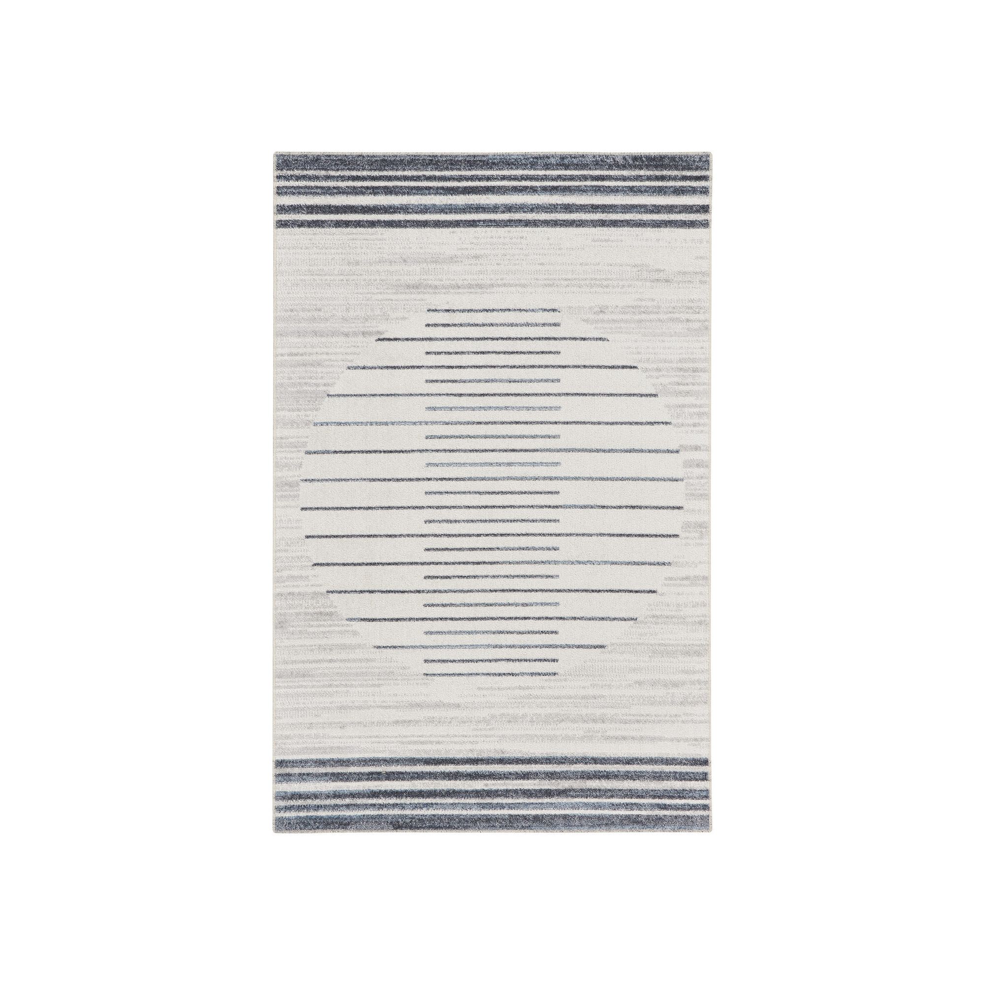 Nourison Astra Mid-Century Modern Stripe Washable Indoor Rug, Ivory Blue