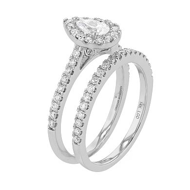Evolv 14k White Gold 1 Carat T.W. Lab-Grown Diamond Halo Engagement Ring Set