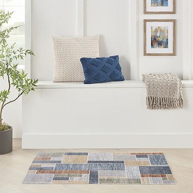 Nourison Astra Contemporary Color Block Geometric Washable Indoor Rug