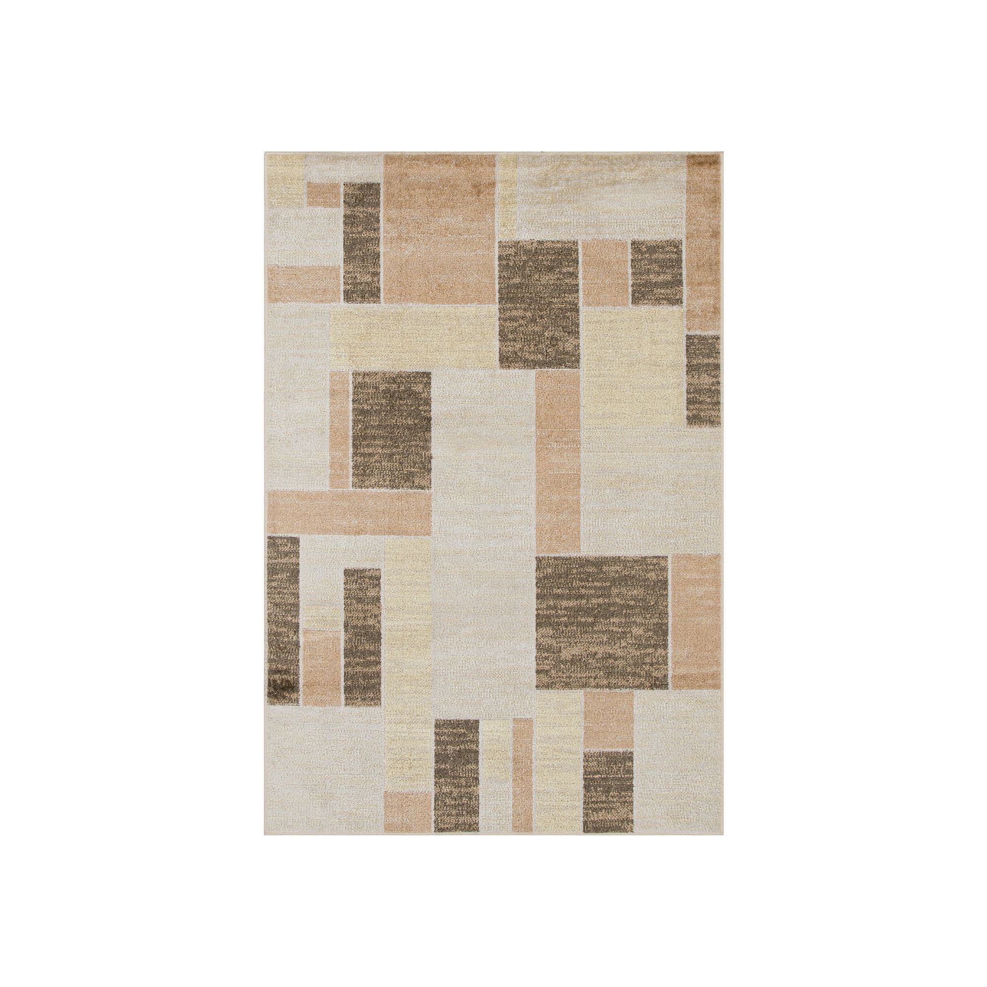 Nourison Astra Contemporary Color Block Geometric Washable Indoor Rug, Beig