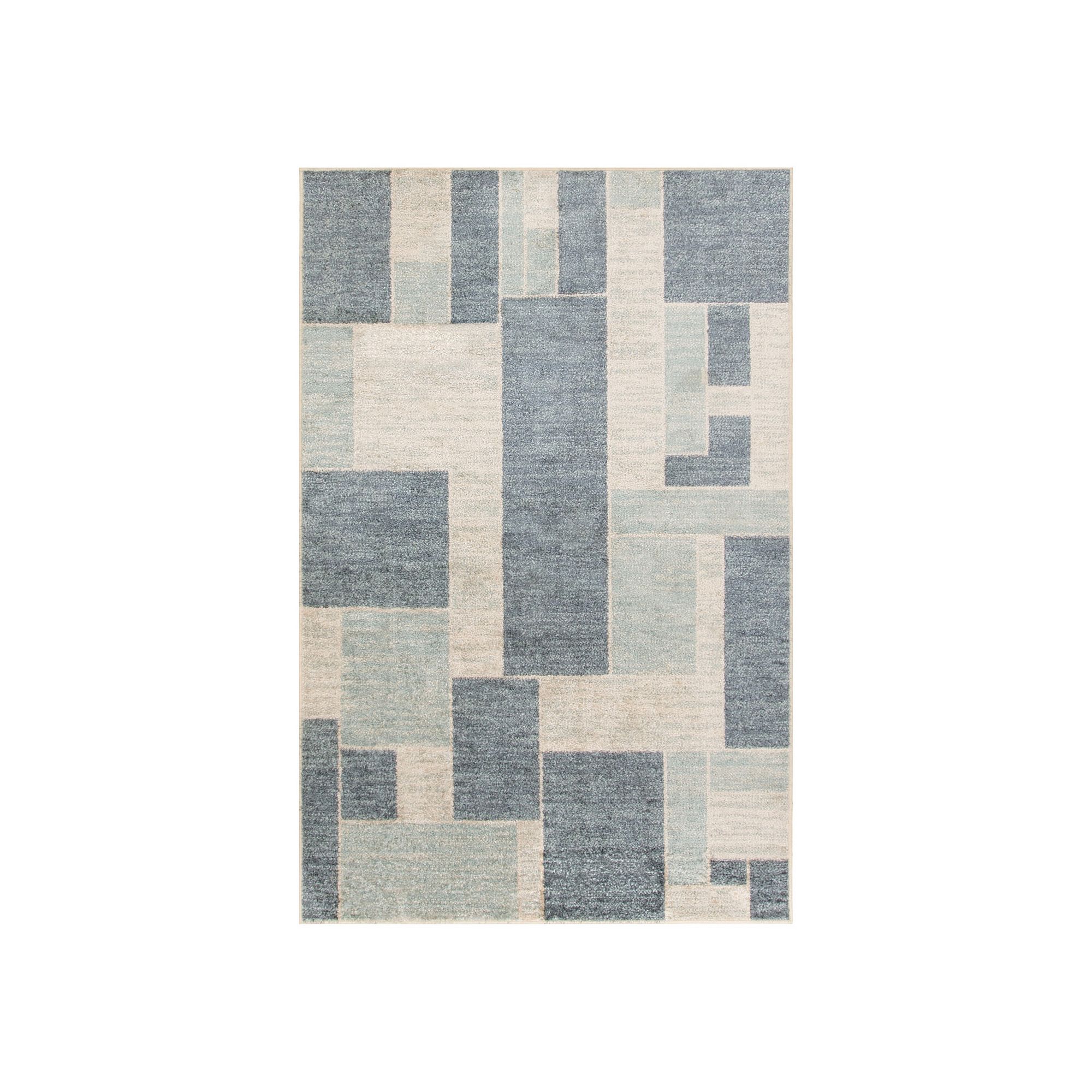 Nourison Astra Contemporary Color Block Geometric Washable Indoor Rug, Blac