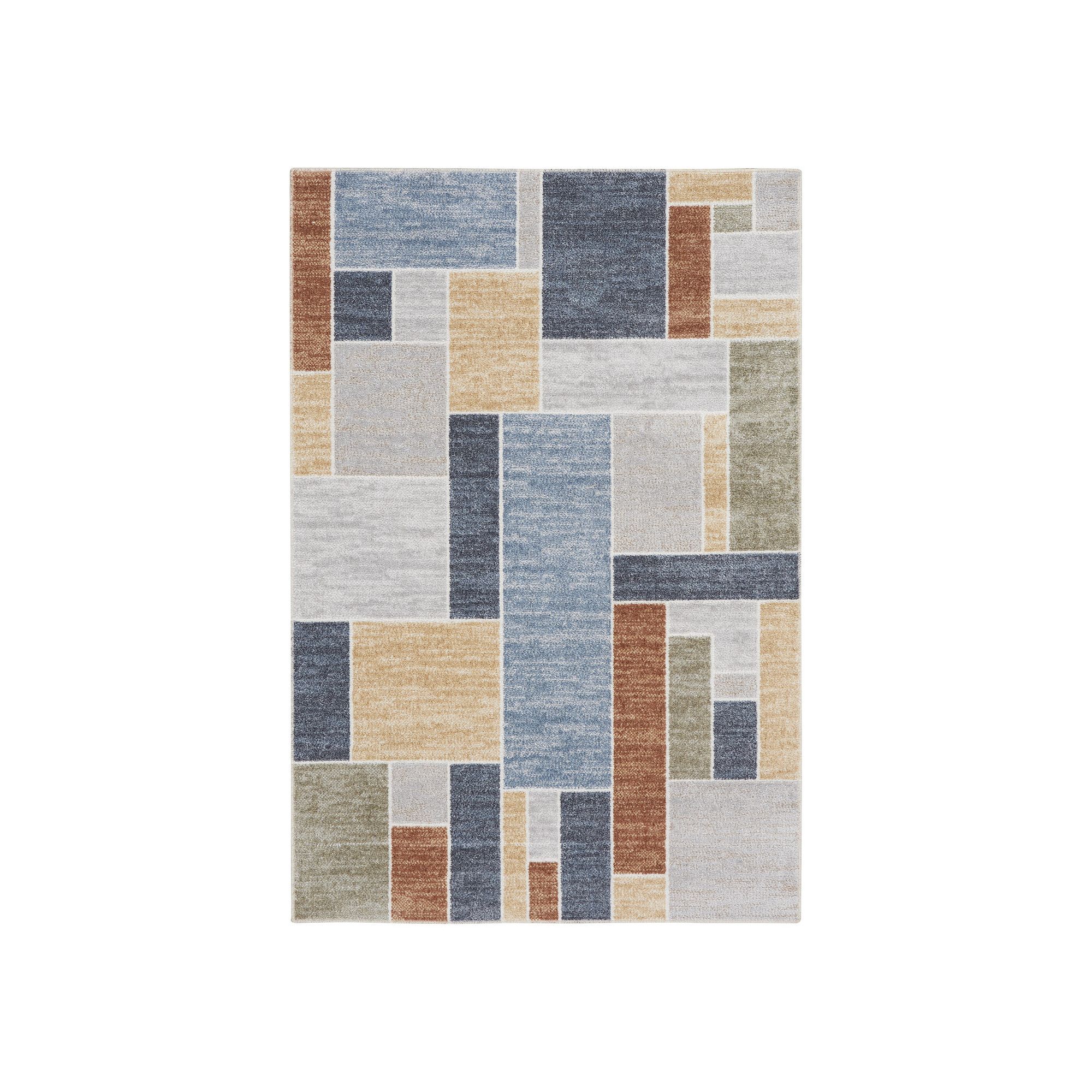 Nourison Astra Contemporary Color Block Geometric Washable Indoor Rug, Mult