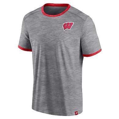 Men's Fanatics Branded Heather Gray Wisconsin Badgers Classic Stack Ringer T-Shirt