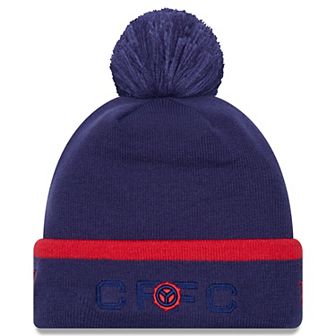 Men's New Era Navy Chicago Fire Wordmark Kick Off Cuffed Knit Hat with Pom
