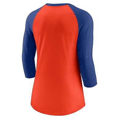 Women's Nike Orange/Royal New York Mets Next Up Tri-Blend Raglan 3/4-Sleeve T-Shirt