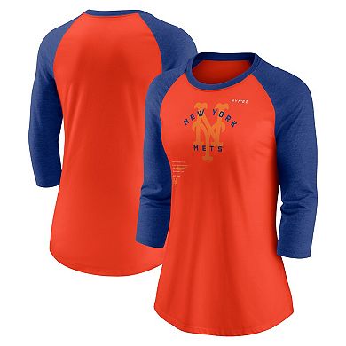 Women's Nike Orange/Royal New York Mets Next Up Tri-Blend Raglan 3/4-Sleeve T-Shirt