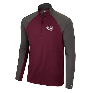 Men's Colosseum Maroon/Charcoal Mississippi State Bulldogs Two Yutes Raglan Quarter-Zip Windshirt