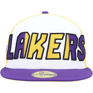 Men's New Era White/Purple Los Angeles Lakers Back Half 9FIFTY Fitted Hat