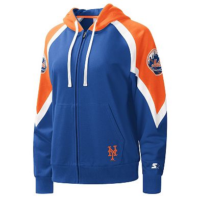 Women's Starter Royal/Orange New York Mets Hail Mary Full-Zip Hoodie