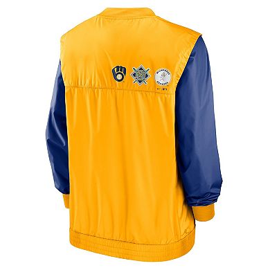 Men's Nike White/Gold Milwaukee Brewers Rewind Warmup V-Neck Pullover Jacket