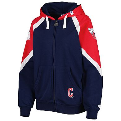 Women's Starter Navy/Red Cleveland Guardians Hail Mary Full-Zip Hoodie