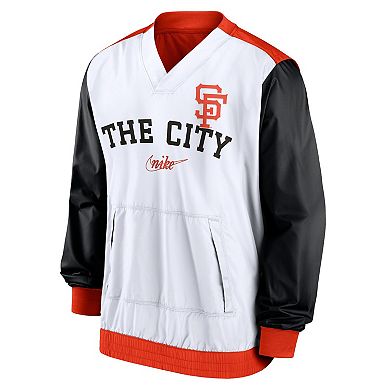 Men's Nike White/Orange San Francisco Giants Rewind Warmup V-Neck Pullover Jacket