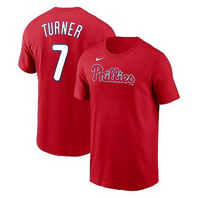 Men's Nike Trea Turner Red Philadelphia Phillies 2023 Name & Number T-Shirt