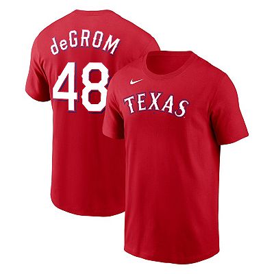 売れ筋商品|||ナイキ Tシャツ トップス レディース Men's Jacob deGrom Red Texas Rangers 2023 Name and Number T-shirt Red Men's Nike Jacob deGrom Red Texas Rangers Name & Number T-Shirt