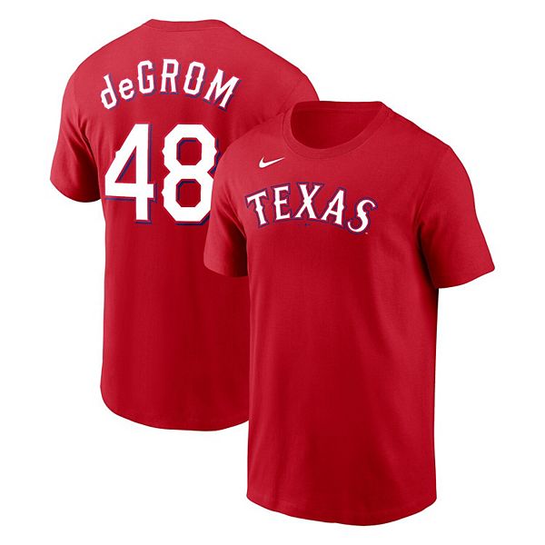 Men's Nike Jacob deGrom Red Texas Rangers 2023 Name & Number T-Shirt