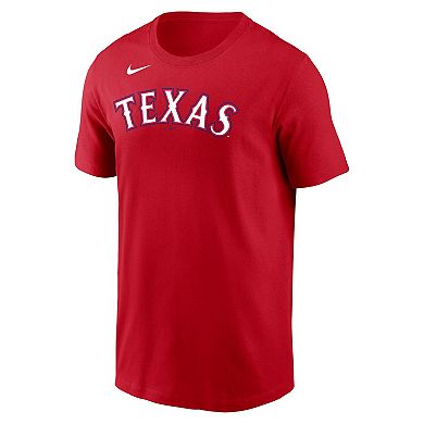 Men's Nike Jacob deGrom Red Texas Rangers Name & Number T-Shirt