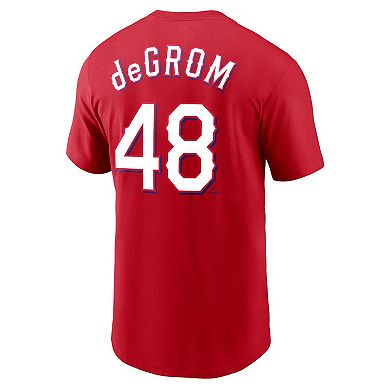 Men's Nike Jacob deGrom Red Texas Rangers Name & Number T-Shirt