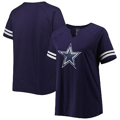 Women's Fanatics Branded Navy Dallas Cowboys Plus Size Logo Striped Raglan Notch Neck T-Shirt