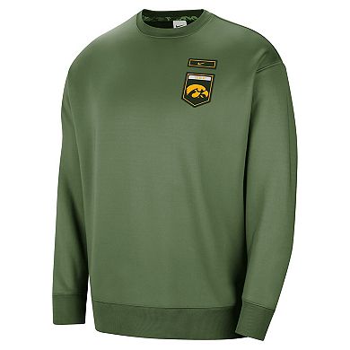 Women's Nike Olive Iowa Hawkeyes Military Collection All-Time Performance Crew Pullover Sweatshirt