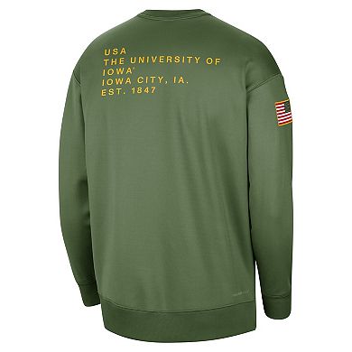 Women's Nike Olive Iowa Hawkeyes Military Collection All-Time Performance Crew Pullover Sweatshirt