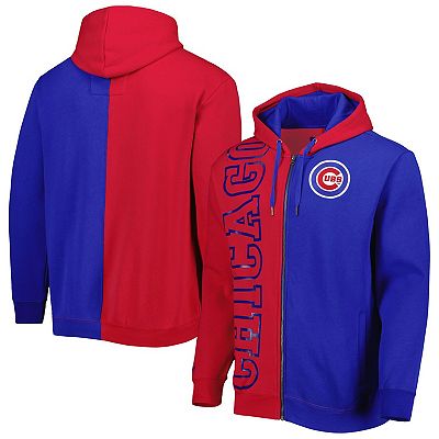 Men s Mitchell Ness Red Royal Chicago Cubs Fleece Full Zip Hoodie