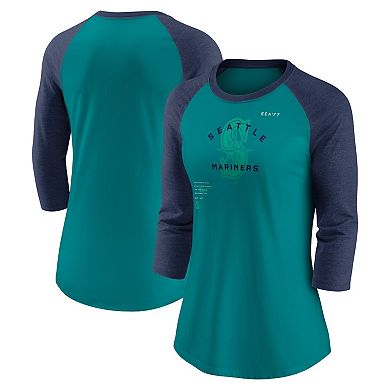 Women's Nike Aqua/Navy Seattle Mariners Next Up Tri-Blend Raglan 3/4-Sleeve T-Shirt