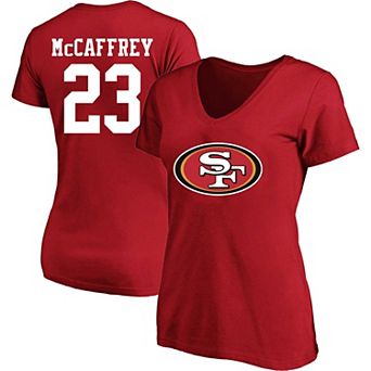 Women's Fanatics Branded Christian McCaffrey Scarlet San Francisco 49ers Plus Size Player Name & Number V-Neck T-Shirt