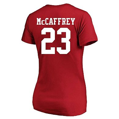 Women's Christian McCaffrey Scarlet San Francisco 49ers Plus Size Fair Catch Name & Number V-Neck T-Shirt