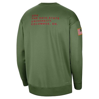 Women's Nike Olive Ohio State Buckeyes Military Collection All-Time Performance Crew Pullover Sweatshirt