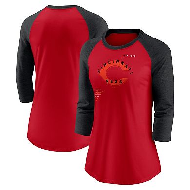 Women's Nike Red/Black Cincinnati Reds Next Up Tri-Blend Raglan 3/4-Sleeve T-Shirt