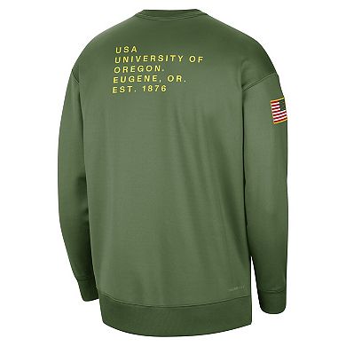 Women's Nike Olive Oregon Ducks Military Collection All-Time Performance Crew Pullover Sweatshirt