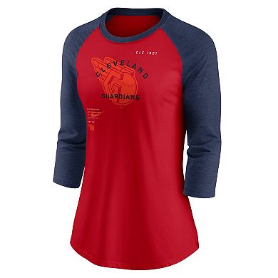 Women's Nike Red/Navy Cleveland Guardians Next Up Tri-Blend Raglan 3/4-Sleeve T-Shirt