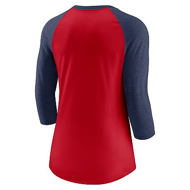 Women's Nike Red/Navy Cleveland Guardians Next Up Tri-Blend Raglan 3/4-Sleeve T-Shirt