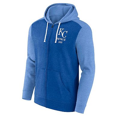 Men's Fanatics Branded Heathered Royal/Heathered Light Blue Kansas City Royals Blown Away Full-Zip Hoodie