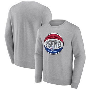 Men's Fanatics Branded Heathered Gray Philadelphia 76ers True Classics Vint Pullover Sweatshirt